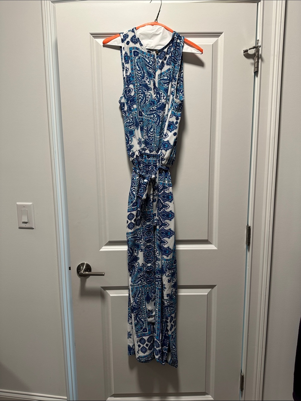 LOFT Blue and White Paisley Jumpsuit